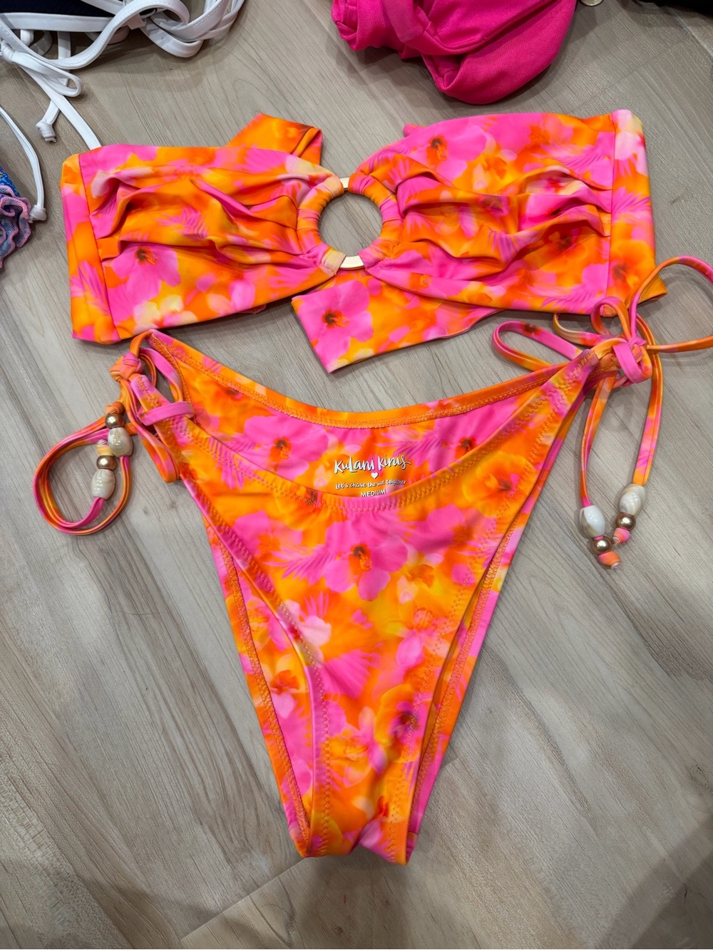 Kulani Kini Honey Baby Vibrant Pink & Orange Floral Bikini Set